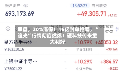 早盘	，20%涨停！16亿封单抢筹，“追光”行情彻底燃爆！硬科技传来重大利好-第2张图片