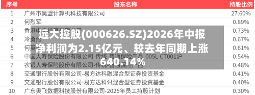 远大控股(000626.SZ)2026年中报净利润为2.15亿元、较去年同期上涨640.14%-第2张图片
