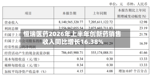恒瑞医药2026年上半年创新药销售收入同比增长16.38%-第3张图片